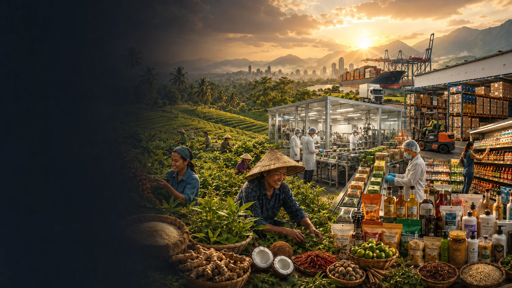 Connected agricultural sourcing, food manufacturing, warehousing and retail supply